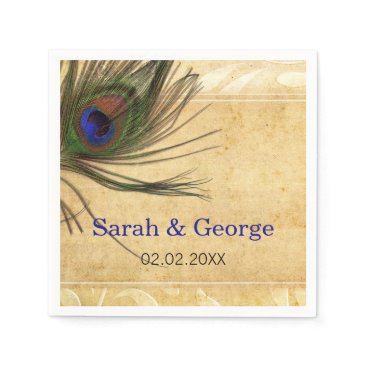 Rustic Peacock Feather personalized napkins