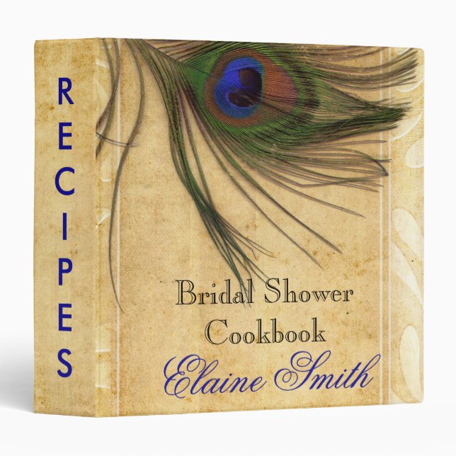 Rustic Peacock Feather Recipe Folder (Front/Spine)
