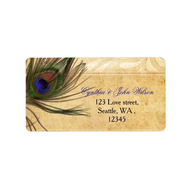 Rustic Peacock Feather return address label (Front)