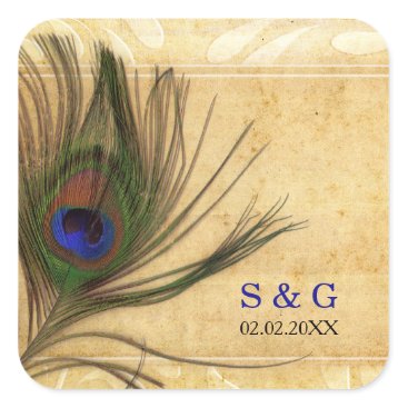Rustic Peacock Feather wedding favors stickers