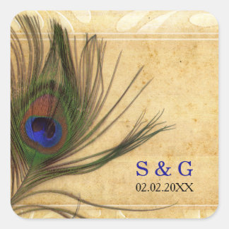 Rustic Peacock Feather wedding favors stickers