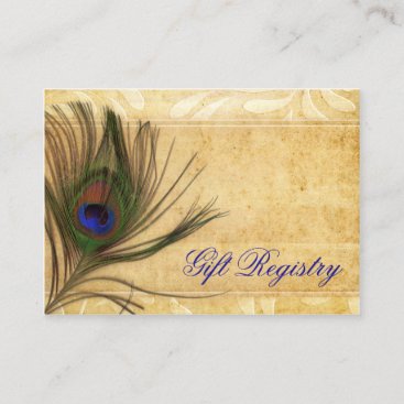 Rustic Peacock Feather wedding gift registry Enclosure Card