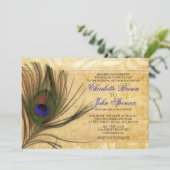 Rustic Peacock Feather wedding invitations (Standing Front)