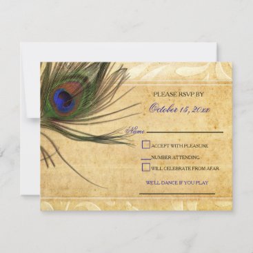 Rustic Peacock Feather wedding invitations rsvp