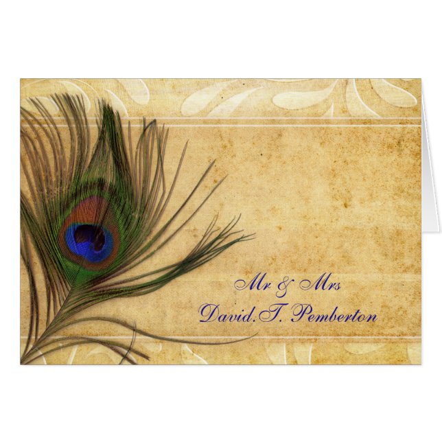 Rustic Peacock Feather Wedding Place Cards (Front Horizontal)