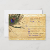 Rustic Peacock Feather wedding rsvp 3.5 x5