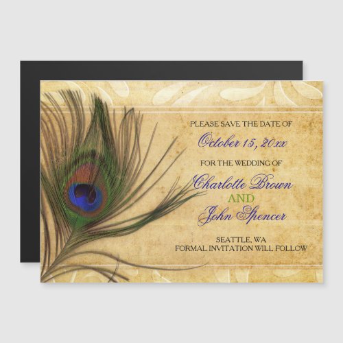 Rustic Peacock Feather wedding save the date Magnetic Invitation