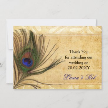 Rustic Peacock Feather wedding  Thank You cards