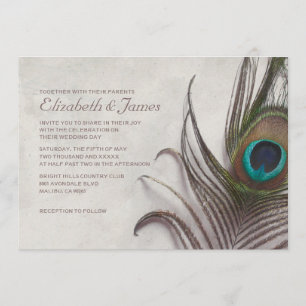 Rustic Peacock Feathers Wedding Invitations