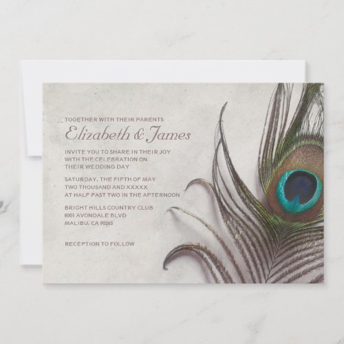 Rustic Peacock Feathers Wedding Invitations