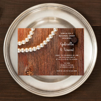 Rustic Pearl Country Barn Wedding Rehearsal Dinner Invitation