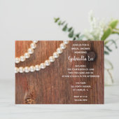 Rustic Pearls and Barn Wood Country Bridal Shower Invitation (Standing Front)