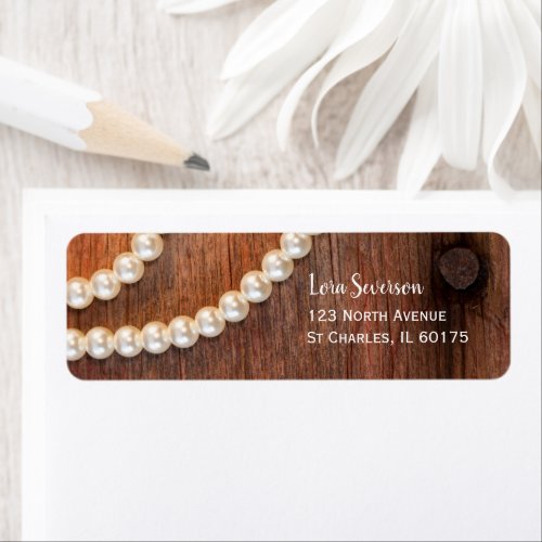 Rustic Pearls and Barn Wood Country Return Address Label