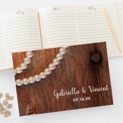 Rustic Pearls and Barn Wood Country Wedding Guest Book