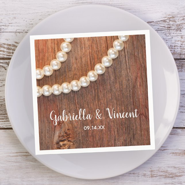 Rustic Pearls and Barn Wood Country Wedding Napkins (Creator Uploaded)