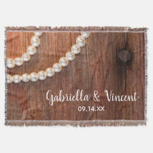 Rustic Pearls and Barn Wood Country Wedding Throw Blanket