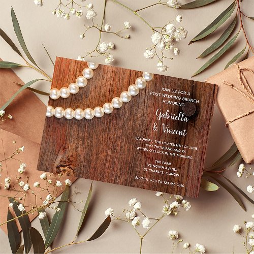 Rustic Pearls and Barn Wood Post Wedding Brunch Invitation
