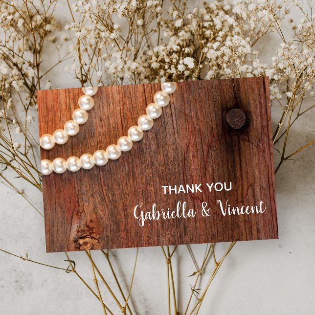 Rustic Pearls and Barn Wood Wedding Thank You Note (Creator Uploaded)