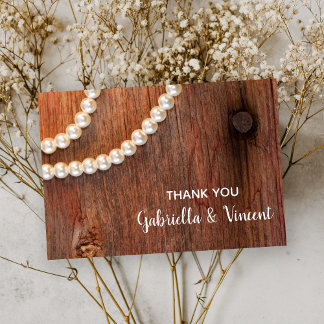 Rustic Pearls and Barn Wood Wedding Thank You Note Card