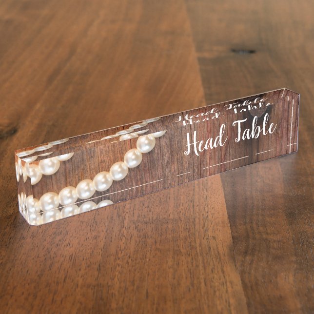 Rustic Pearls Barn Wood Country Wedding Head Table Name Plate (Side)