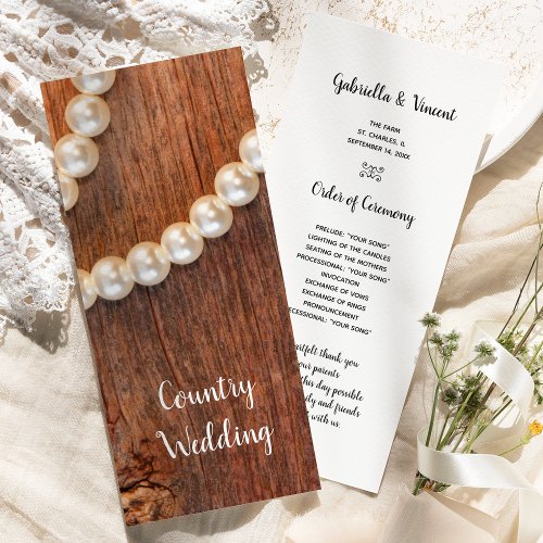 Rustic Pearls Barn Wood Country Wedding Programs