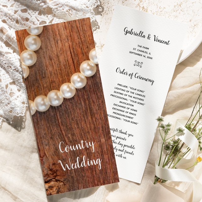 Rustic Pearls Barn Wood Country Wedding Programs (Creator Uploaded)