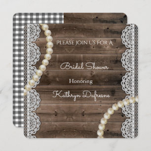 Rustic Pearls & Lace Bridal Shower Invitation