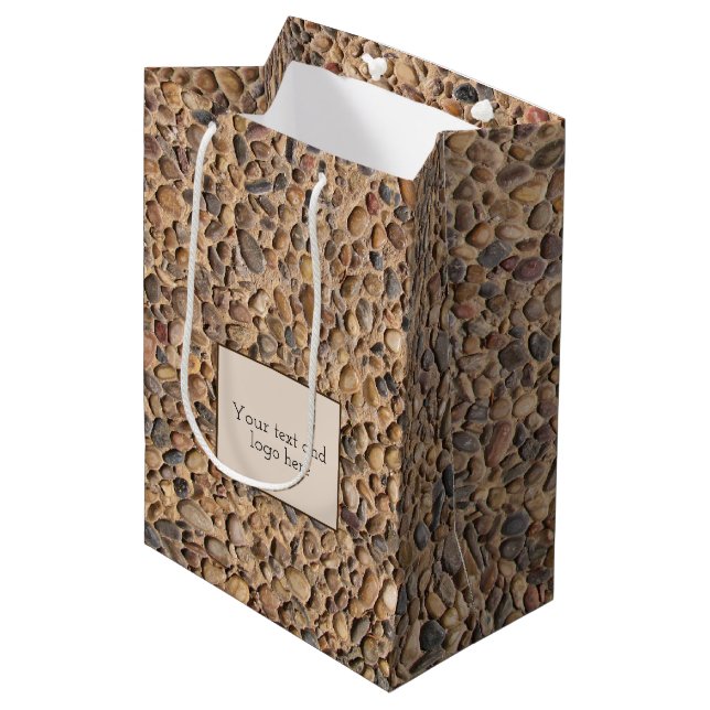 Rustic Pebble Stones Photo with Custom Text Medium Gift Bag (Front Angled)