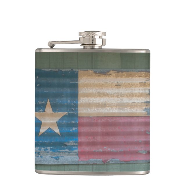 Rustic Peeling Lone Star Texas Flag Flask (Front)