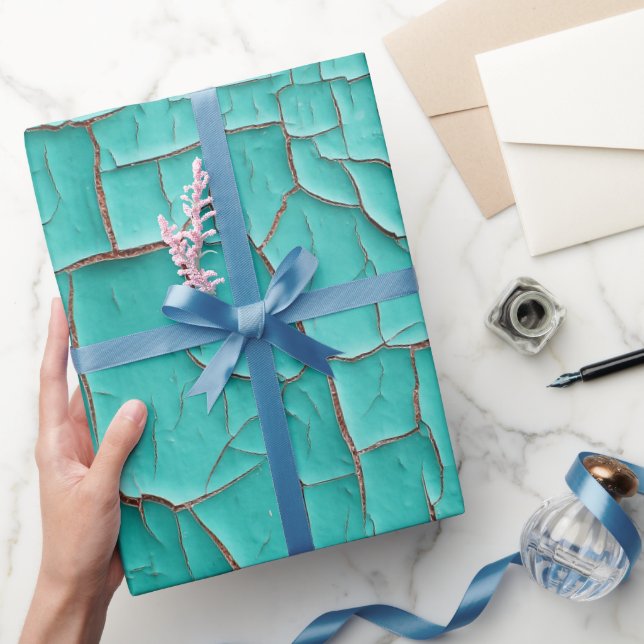 Rustic Peeling paint turquoise teal blue green Wrapping Paper (Gifting)