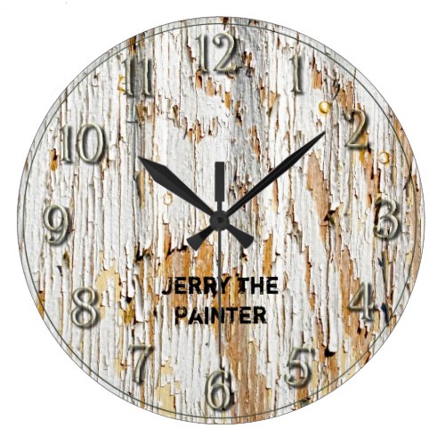 Rustic Peeling White Paint Abstract Photography Large Clock