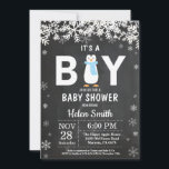Rustic Penguin Winter Boy Baby Shower Invitation<br><div class="desc">Rustic Penguin Winter Boy Baby Shower Invitation. White Snowflake. Baby its cold outside Baby Shower invitation. Boy Baby Shower Invitation. Winter Holiday Baby Shower Invite. Chalkboard Background. Black and White. For further customization,  please click the "Customize it" button and use our design tool to modify this template.</div>