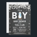 Rustic Penguin Winter Boy Baby Shower Invitation<br><div class="desc">Rustic Penguin Winter Boy Baby Shower Invitation. White Snowflake. Baby its cold outside Baby Shower invitation. Boy Baby Shower Invitation. Winter Holiday Baby Shower Invite. Chalkboard Background. Black and White. For further customization,  please click the "Customize it" button and use our design tool to modify this template.</div>
