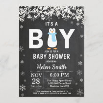 Rustic Penguin Winter Boy Baby Shower Invitation