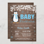 Rustic Penguin Winter Boy Baby Shower Invitation (Front/Back)