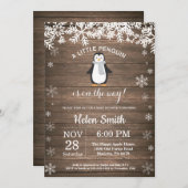 Rustic Penguin Winter Snowflake Baby Shower Invitation (Front/Back)