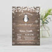 Rustic Penguin Winter Snowflake Baby Shower Invitation (Standing Front)