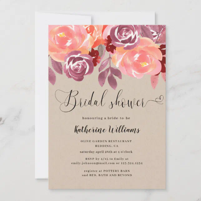 rustic peonies bridal shower invitation | Zazzle