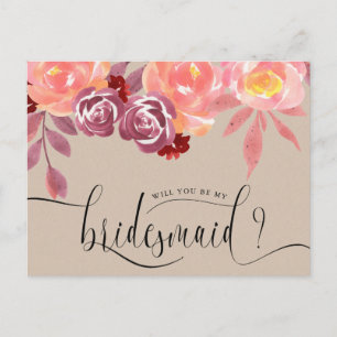 Rustic Peonies Bridesmaid Invitation Postcard
