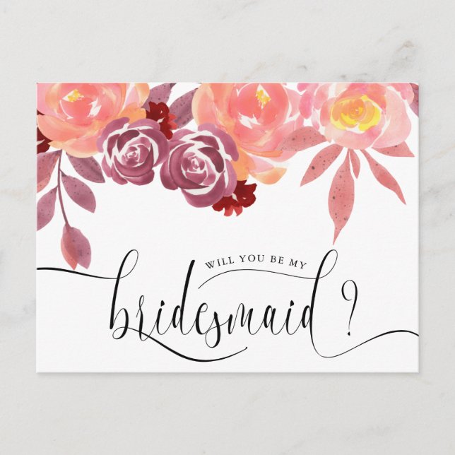 Rustic Peonies Bridesmaid Invitation Postcard (Front)