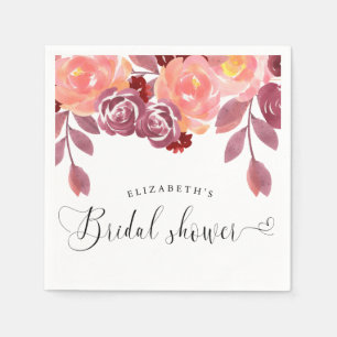 rustic peonies elegant script bridal shower napkins