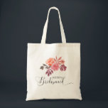 rustic peonies elegant script bridesmaid Tote Bag<br><div class="desc">Our "rustic peonies" collection features watercolor peonies in beautiful fall colors with burgundy and dusty blush with matching foliage that complements well kraft background. You can opt for a light creme or white background and mix and match this collection as you like it. Elegant calligraphy script accentuates the overall look...</div>