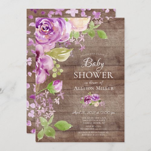 Rustic Peonies Floral Baby Shower Invitation