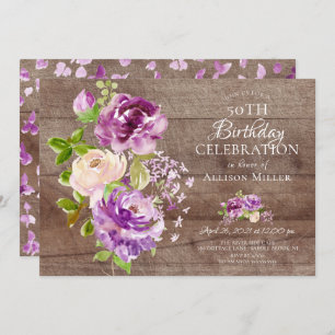 Rustic Peonies Floral Birthday Invitation