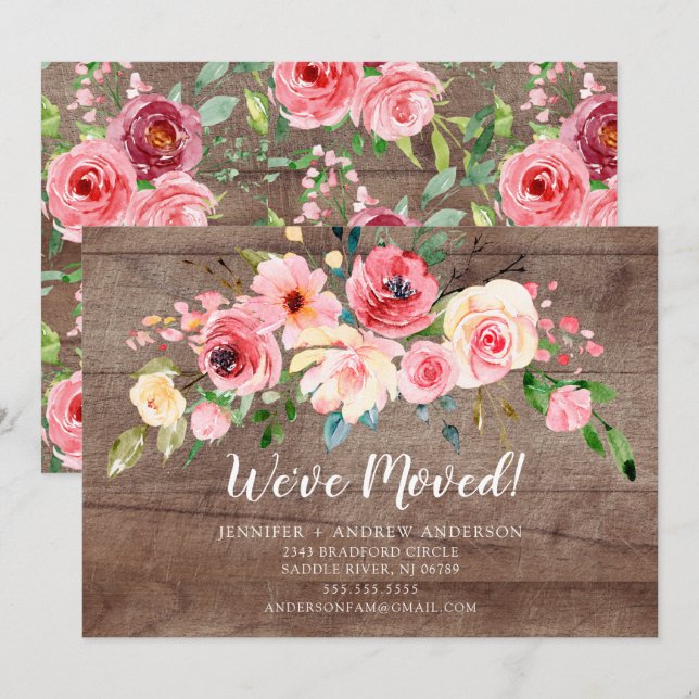 Rustic Peonies Floral Moving Announcement (Front/Back)