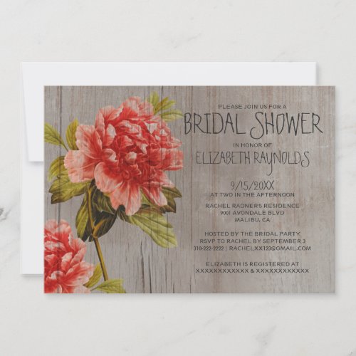 Rustic Peony Bridal Shower Invitations