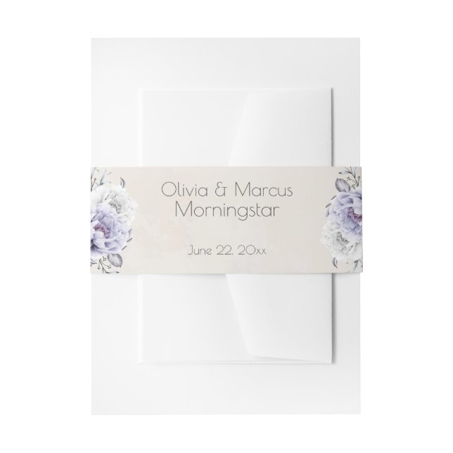 Rustic Peony Floral Lilac and Alabaster Invitation Belly Band (Front Example)