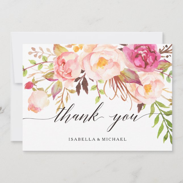Rustic Peony Floral Wedding Thank You Card (Front)