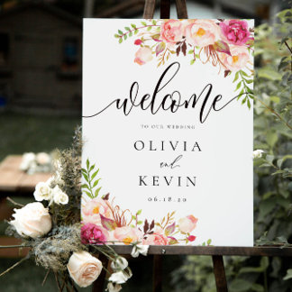 Rustic Peony Floral Welcome Sign Foam Board