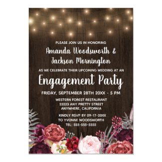 Rustic Peony Marsala Engagement Party Invitations